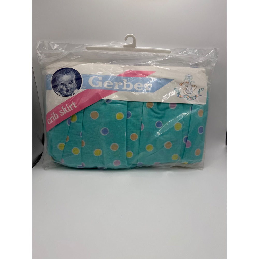 Vintage Gerber Bundle of Joy Crib Skirt Teal Polka Dot Standard 28x52 NWT‎ 1992
